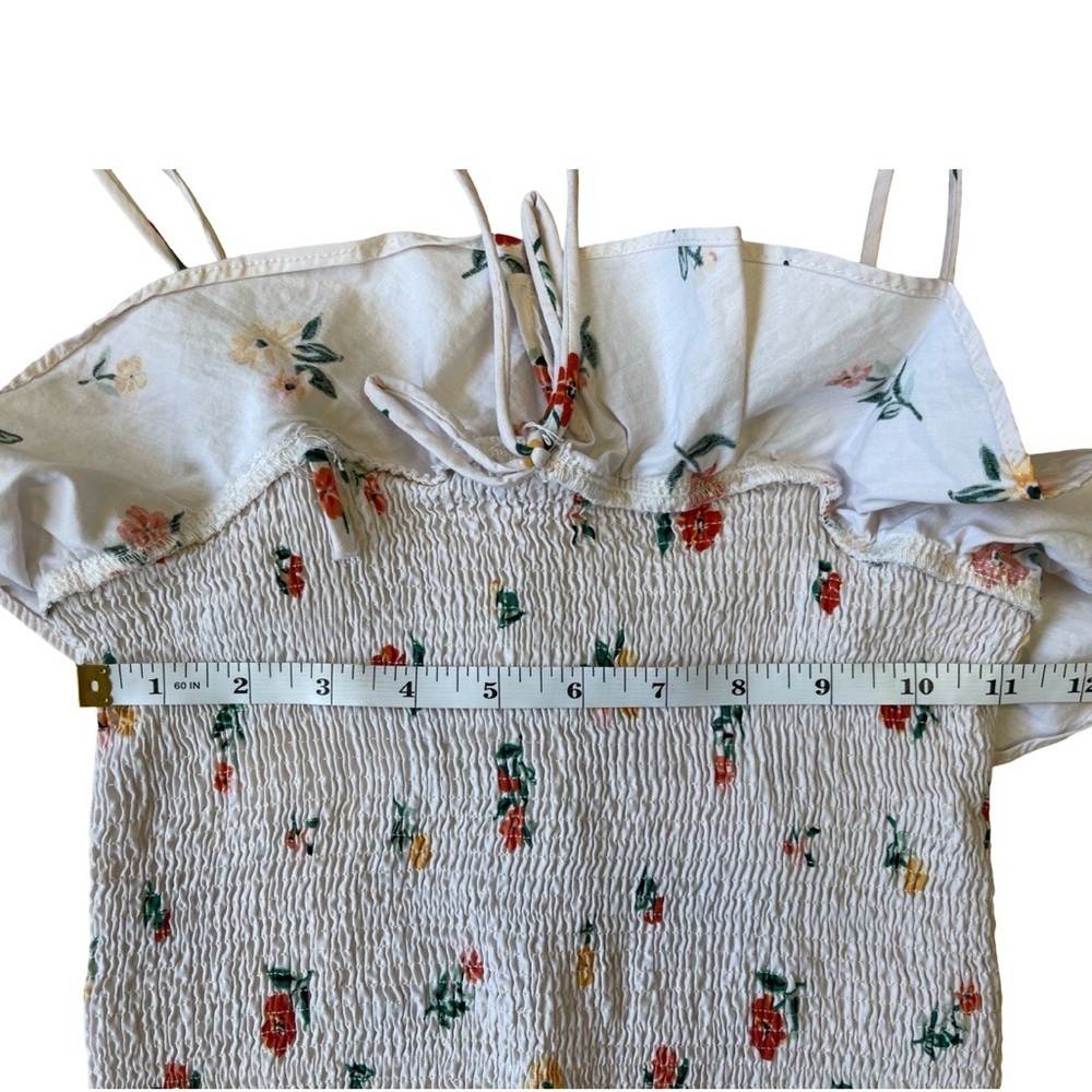 Zara Trafaluc Smocked Ruffle Crop Top White Floral Spaghetti Strap - Size S - Picture 7 of 9